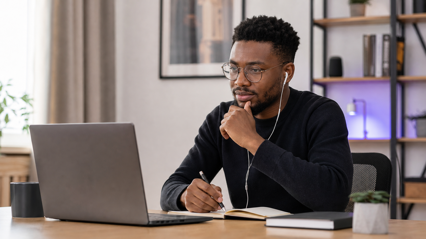 Candidate listening carefully before answering a follow-up interview question