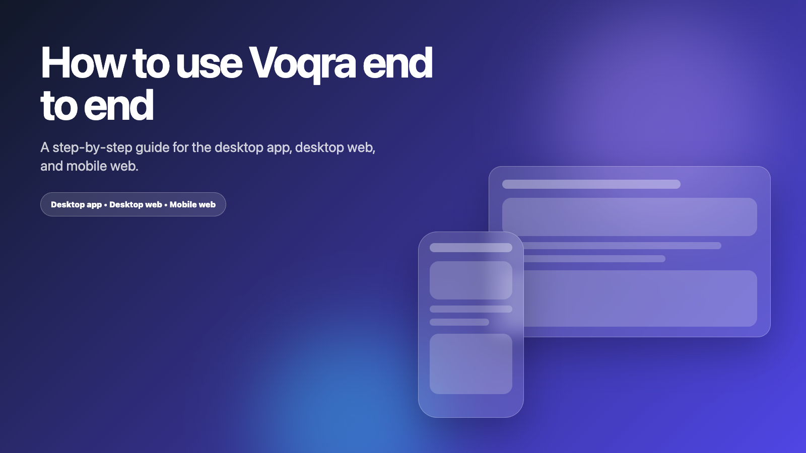 Guide screenshots for using Voqra on desktop app, desktop web, and mobile web