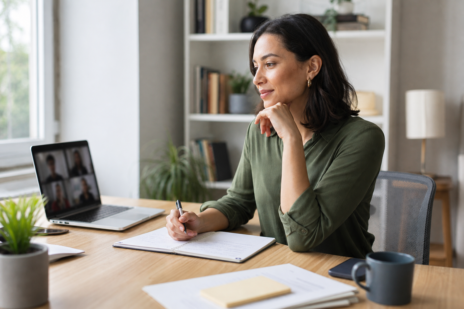 Candidate reviewing notes after a remote interview that went well