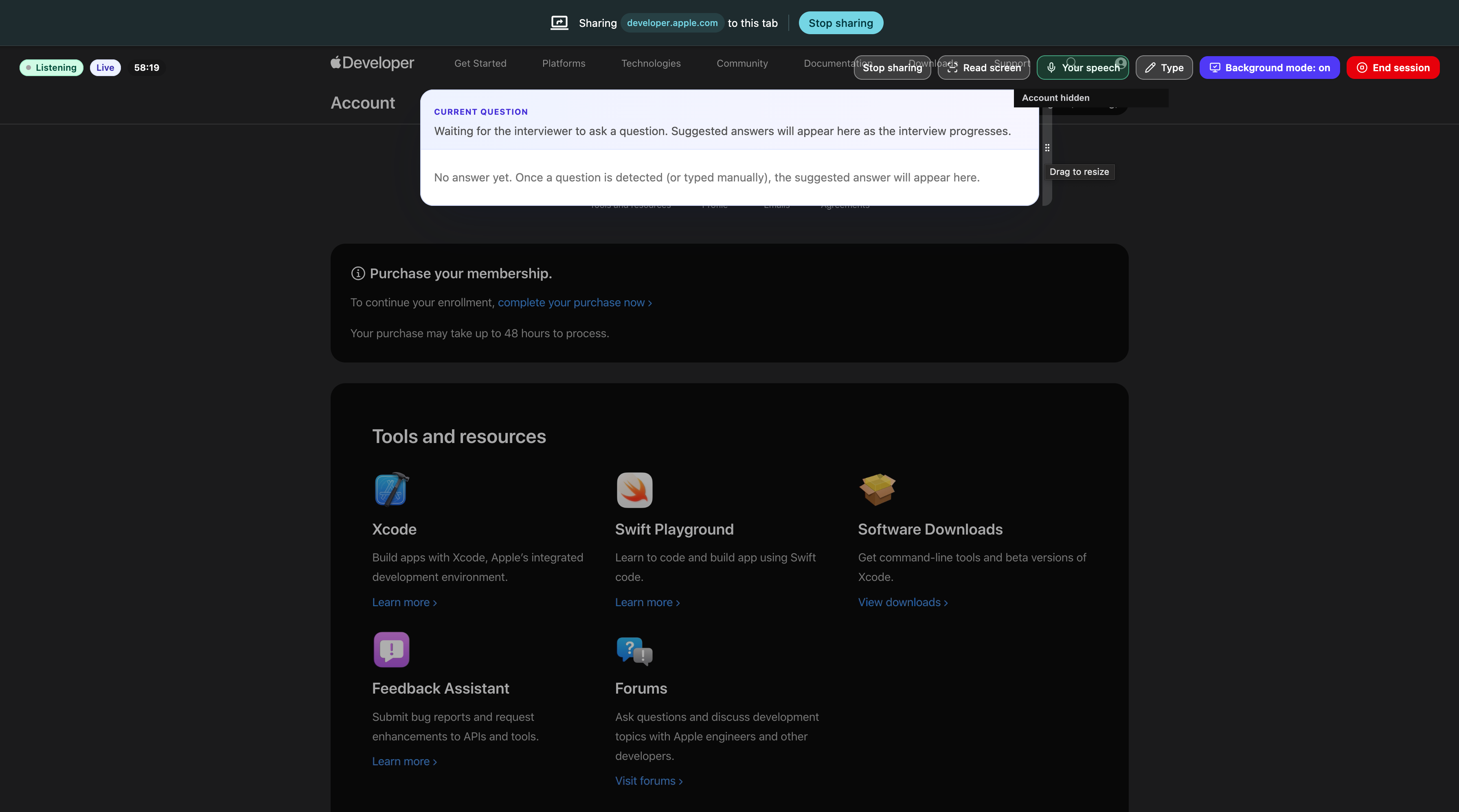 Screenshot of the Voqra desktop web background mode overlay